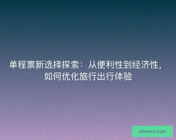 单程票新选择探索：从便利性到经济性，如何优化旅行出行体验